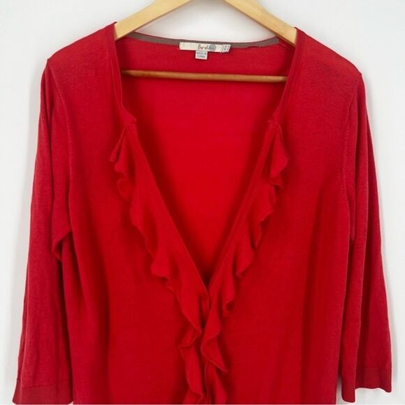 Boden Silk Linen Cardigan Ruffle Coral Red Size US 12 - Picture 5 of 8